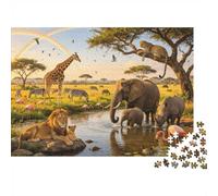 Savanna Wildlife Jigsaw Puzzle 1000 Piece Recyclable Material African Safari Puzzles for Elderly Relieve Senile Dementia Fun Activity Great Gift Idea 52x38cm/1000pcs