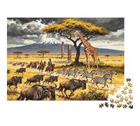Savanna Wildlife Puzzle for Adults 1000Pc Recyclable Animal Migration Senior Puzzles Impossible Hard Difficult Challenging Relieve Senile Dementia Activity 38x26cm/1000pcs