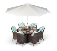 Savannah 6 Seater Round Rattan Garden Dining Table & Chairs Set Patio Furniture