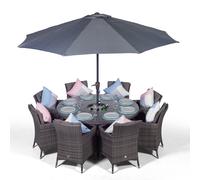 Savannah 8 Seat Large Round Rattan Garden Dining Table & Chairs Set + Ice Bucket