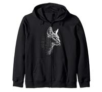 Savannah Cat Lover Graphic Drawing Portrait Text Art Zip Hoodie