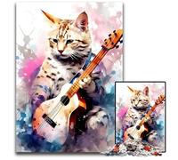 Savannah Cat Playing Guita 1000 Piece Jigsaw Puzzles for Adults Puzzles for Adults for Teenagers Family Game Night BrainChallenging Gift Idea 1000 PCS(75x50cm)