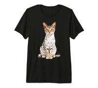 Savannah Cat Watercolor Art Feline Portrait Premium T-Shirt