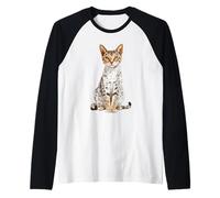 Savannah Cat Watercolor Art Feline Portrait Raglan Baseball Tee