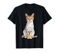 Savannah Cat Watercolor Art Feline Portrait T-Shirt