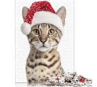 Savannah Cat Wearing A Santa Hat Puzzles 300 Piece Wooden Puzzle for Adults And Teenager Educational Game for Adult Teenagers 1000pcs (75x50cm)