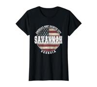 Savannah Georgia, Vintage American Flag Value Graphic T-Shirt, Women, Black, L