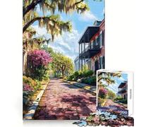 Savannah Historic District Georgia 1000 Piece Jigsaw Puzzles for Adults Jigsaw Think Toy Home Enjoy Fine Cut Santa Wish Gift (38x52cm)