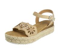 Savannah Ladies Mid Espadrille Wedge Ankle Strap Sandals F12096 - Beige - UK 7