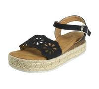 Savannah Ladies Mid Espadrille Wedge Ankle Strap Sandals F12096 - Black - UK 5