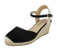 Savannah Ladies Mid Rope Wedge Espadrilles F2274 - Black Microfibre - UK Size 3 - EU Size 36 - US Size 5