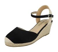 Savannah Ladies Mid Rope Wedge Espadrilles F2274 - Black Microfibre - UK Size 5 - EU Size 38 - US Size 7