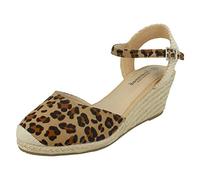 Savannah Ladies Mid Rope Wedge Espadrilles F2274 - Tan Leopard Microfibre - UK Size 5 - EU Size 38 - US Size 7