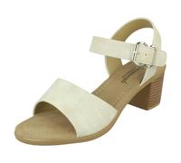 Savannah Ladies Savannah Mid Stack Heel Mule Sandal with Buckle Ankle Strap F12079 - Beige - UK 7