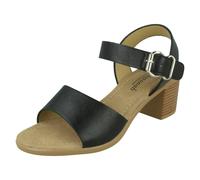 Savannah Ladies Savannah Mid Stack Heel Mule Sandal with Buckle Ankle Strap F12079 - Black - UK 7