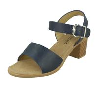 Savannah Ladies Savannah Mid Stack Heel Mule Sandal with Buckle Ankle Strap F12079 - Navy - UK 6