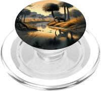 Savannah paradise on the riverbank with an elephant PopSockets PopGrip for MagSafe