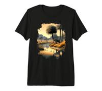 Savannah Paradise on the Riverbank with an Elephant Premium T-Shirt