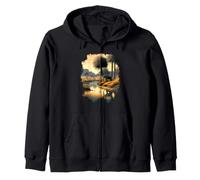 Savannah paradise on the riverbank with an elephant Zip Hoodie