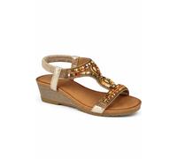 Savannah Women's Beaded T-Bar Wedge Sandal with Elasticated Strap in Rose Gold | Size: 7 Savannah Rose Gold 7