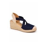 Savannah Women's Elastic Strap Espadrille Wedge Sandals Comfort Sole in Dark Blue | Size: 8 Savannah Dark Blue 8