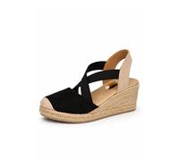 Savannah Women's Elastic Strap Espadrille Wedge Sandals Comfort Sole in True Black | Size: 5 Savannah True Black 5