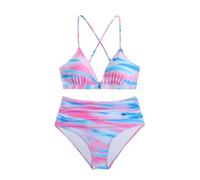 Savarana Women's Bikini Sets Two Piece Tummy Control Swimsuits V Neck High Waisted Crisscross Back Bathing Suit, A_tie Dye Blue, XL