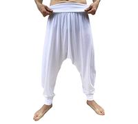 SAVARI Harem Trousers, Relax Model, Spring and Autumn, with Pockets, Low Weft, Waist and Wide Legs, Trousers for Home and Yoga, Women and Men, Black, White, Grey and Wine, S-3XL, White, S