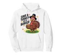 Save A Turkey Eat A Burger Autumn Funny Thanksgiving Pullover Hoodie