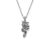 SAVE BRAVE Stainless Steel Necklace with Dragon Pendant in Silver - Adjustable Length, Includes Jewellery Packaging, No Gemstone