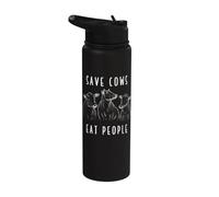 Save Cows Eat People Funny Cow Lover Farm Dairy Cattle Stainless Steel Insulated Water Bottle