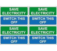 Save electricity switch this off energy saving sign - Pack of 4 stickers 100mm x 66mm