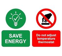 Save energy do not adjust temperature thermostat energy sign - Self adhesive sticker (300mm x 200mm)