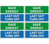 Save energy last one out turn off sign - Pack of 4 stickers 100mm x 66mm