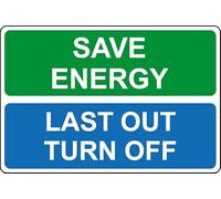 Save energy last one out turn off sign - Self adhesive sticker (200mm x 150mm)