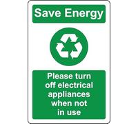 Save energy please turn off electrical appliances when not in use - Self adhesive sticker (400mm x 300mm)