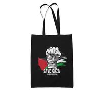 Save Gaza Save Palestine Print Tote Bag - Black - Peaceful Quotation Personalised Tote Bag - Printed Custom Bag with Humanitarian Message for Men and Women