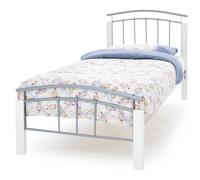 Save On Goods UK 3Ft Single Silver Metal Tubular Bed Frame, White Painted Wood Corner Posts.strong Sturdy Frame Bedstead Base.