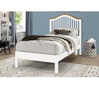 Save On Goods UK 3Ft Single White & Oak Finish Chunky, Strong Solid Wood Wooden Bed Frame.curved Headboard Head End, Low Foot End Board