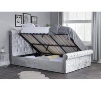 Save On Goods UK 4Ft Small Double Crushed Steel Grey Velvet Upholstered Button, Scroll, Chesterfield Lift Up Ottoman Storage Bed Frame, Bedstead