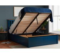 Save On Goods UK 4Ft Small Double Navy Blue Wood Wooden Ottoman Gas Lift Up Storage Bed Frame Bedstead