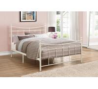 Save On Goods UK 4Ft Small Double Traditional,victorian Style Metal Tubular Steel Bed Frame Bedstead In Cream, Ivory White Painted Finish.