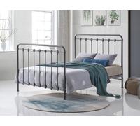 Save On Goods UK 4Ft6 Double Industrial,traditional Black Silver Textured Tubular Metal Bed Frame,strong,rustic Style Bedstead
