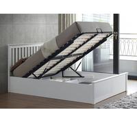 Save On Goods UK 4Ft6 Double Ottoman Gas Lift Up Storage White Painted Finish Wood Wooden Bed Frame.raise Up Underbed Storeage Solid Woodern