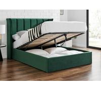 Save On Goods UK 4Ft6 Double Ottoman Tall Winged, Green Fabric Velvet Velour Upholstered Storage Bed Frame
