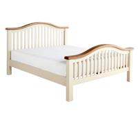 Save On Goods UK 4Ft6 Double Real Oak And Cream,chunky, Curved, Solid,strong,wood Bed Frame.high Foot End Wooden Bedstead