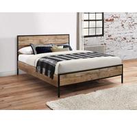 Save On Goods UK 4Ft6 Double Rustic,industrial,scaffold Board Wood Metal Bed Frame, Bedstead