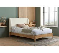 Save On Goods UK 4Ft6 Double White Soft Fabric Boucle,wool Effect, Upholstered Wood Bed Frame Bedstead