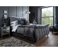Save On Goods UK 5Ft King Size Grey Velvet Scroll Back Chesterfield Fabric Upholstered Bed Frame Bedstead