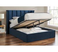 Save On Goods UK 5Ft King Size Ottoman Tall Winged,blue Fabric Velvet Velour Upholstered Storage Bed Frame